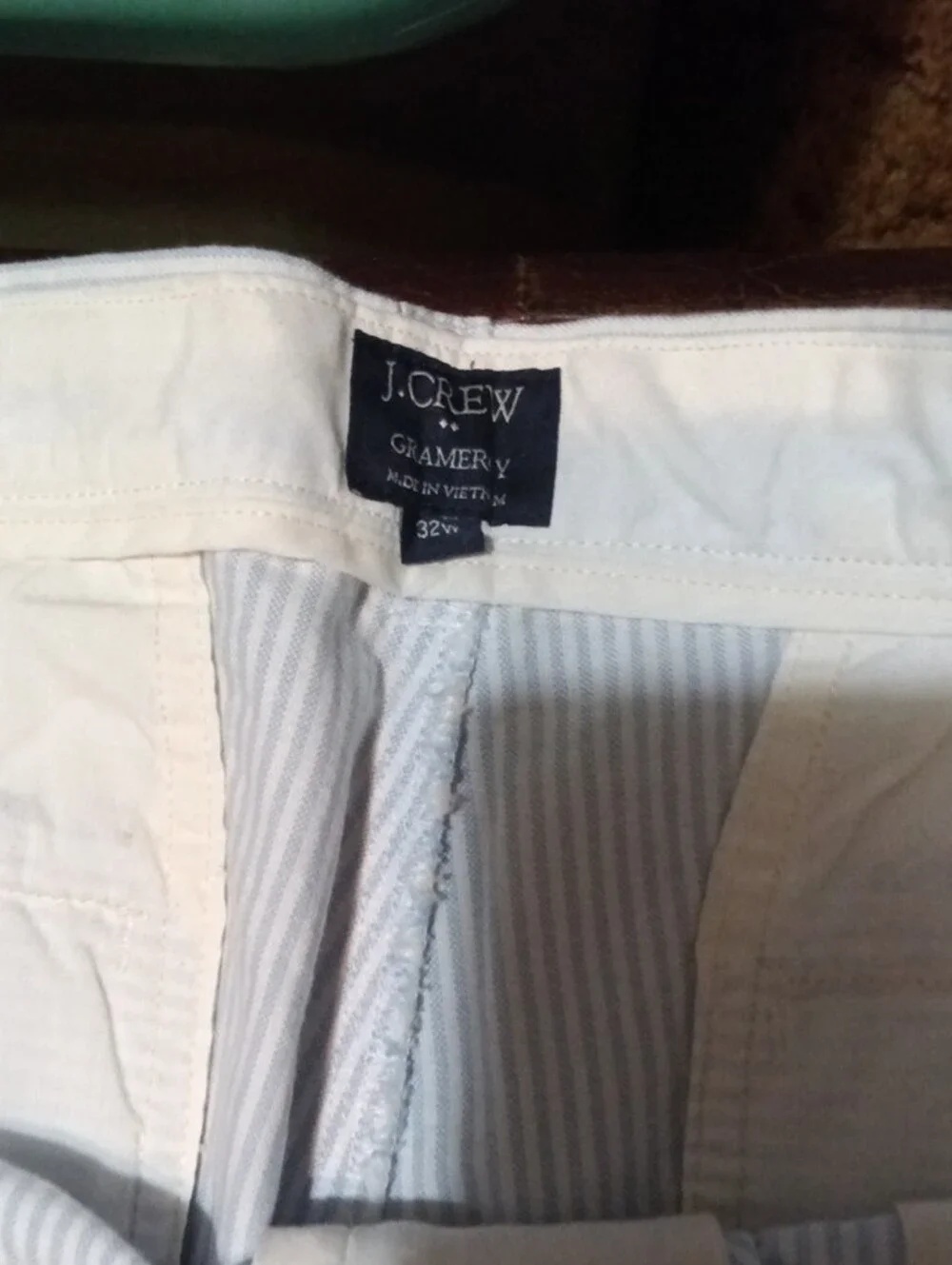 J. Crew White with Light Blue Pinstripe Flat-Front Men's Shorts